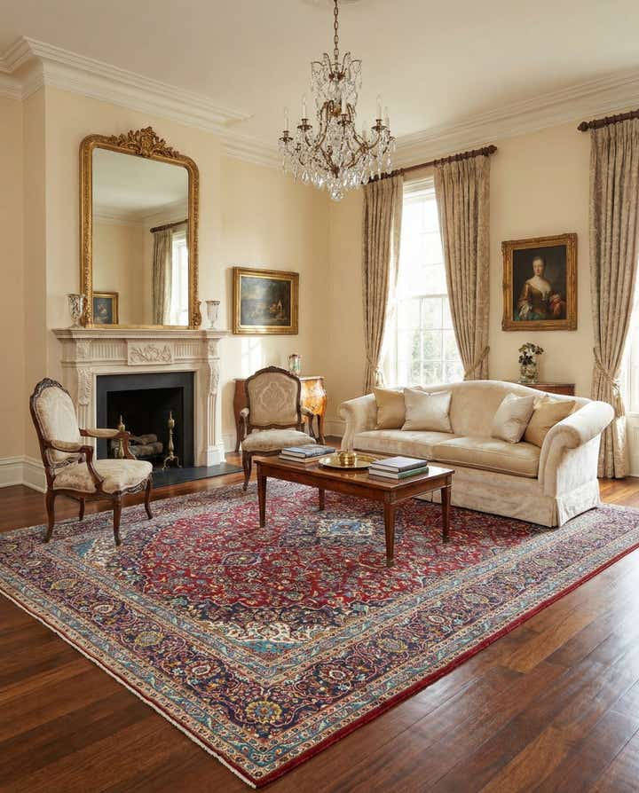 9' 7 x 13' 4 Hand Knotted Kashan Persian Wool Rug