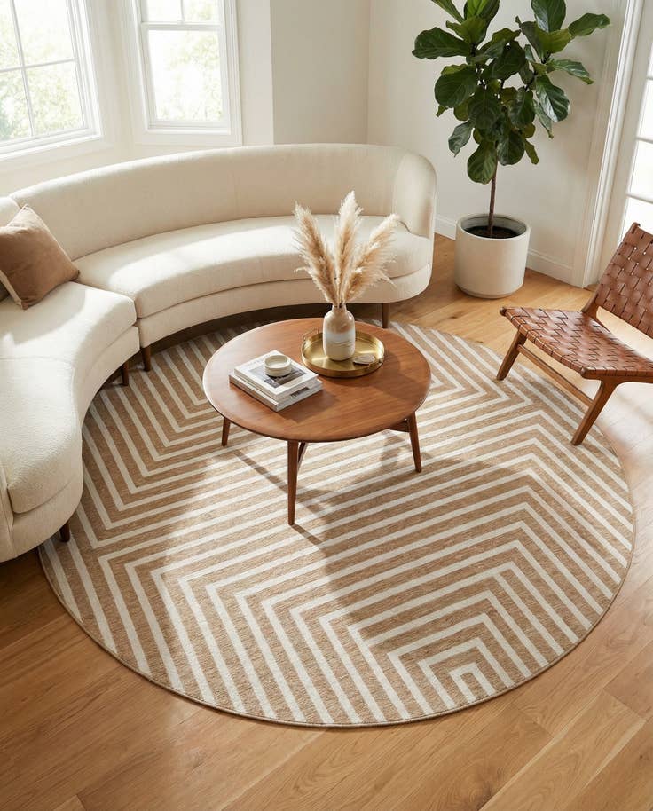 Taupe 10' x 10' Washable Modern Indoor / Outdoor Round Rug | Rugs.com