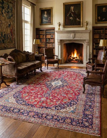 9' 8 x 13' 2 Hand Knotted Kashan Persian Wool Rug