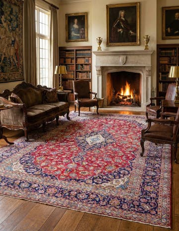 9' 8 x 13' 2 Hand Knotted Kashan Persian Wool Rug