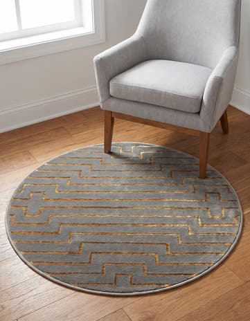 Gray and Gold Vogue Geo Round Rug