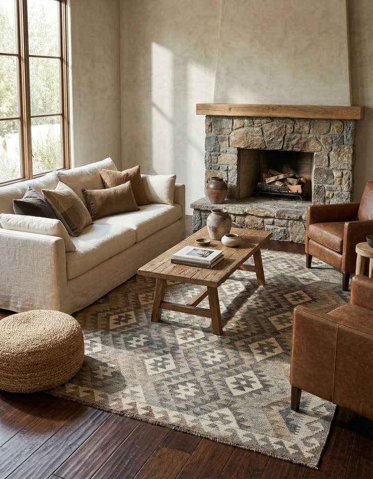 Detail image of  5' 1 x 6' 6  Hand Woven Kilim Maymana Wool Rug