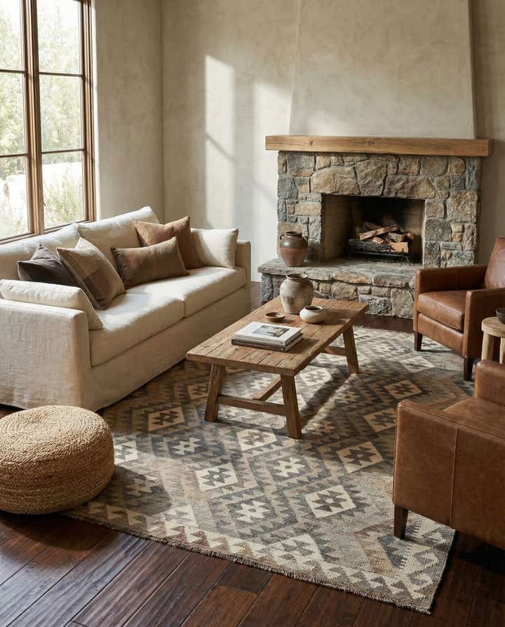 5' 1 x 6' 6 Hand Woven Kilim Maymana Wool Rug
