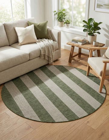 Green Easy-Clean Ribbon Indoor / Outdoor Round Rug
