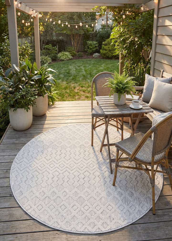 5' 3 x 5' 3 Easy-Clean Trellis Textured Indoor / Outdoor Round Rug
