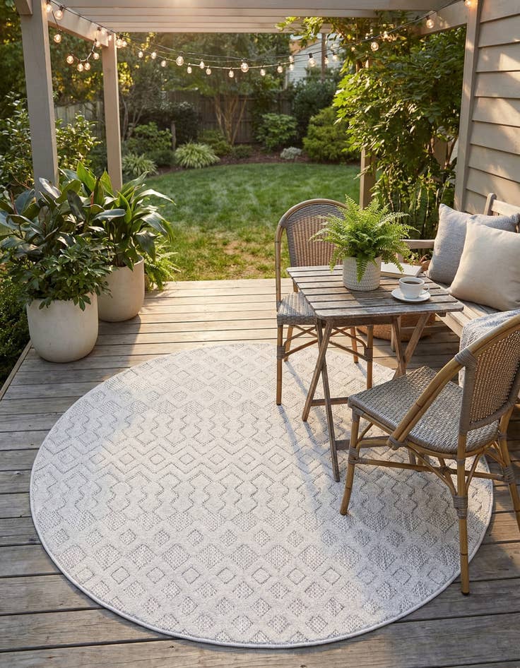 Detail image of 5' 3 x 5' 3 Easy-Clean Trellis Textured Indoor / Outdoor Round Rug