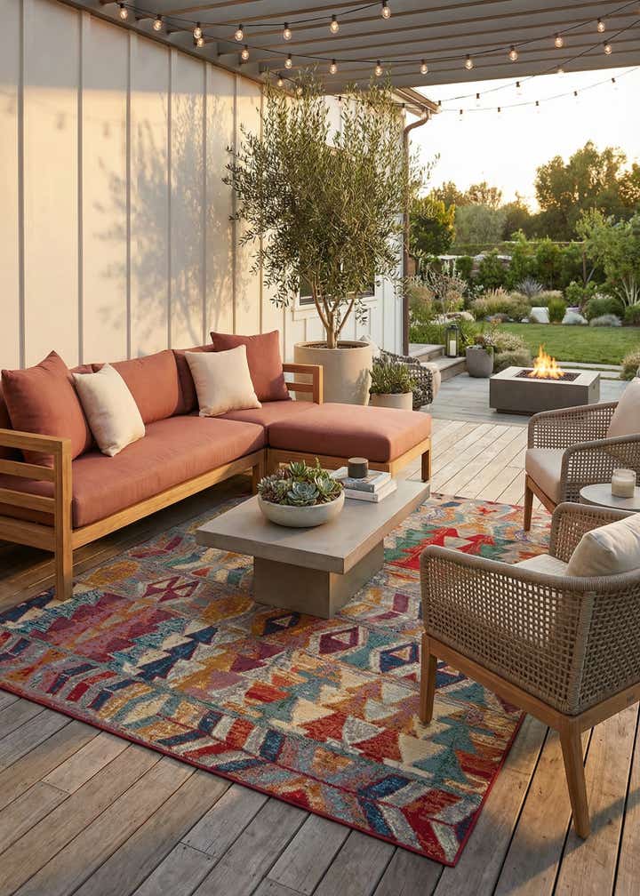 7' 10 x 7' 10 Easy-Clean Modern Indoor / Outdoor Square Rug