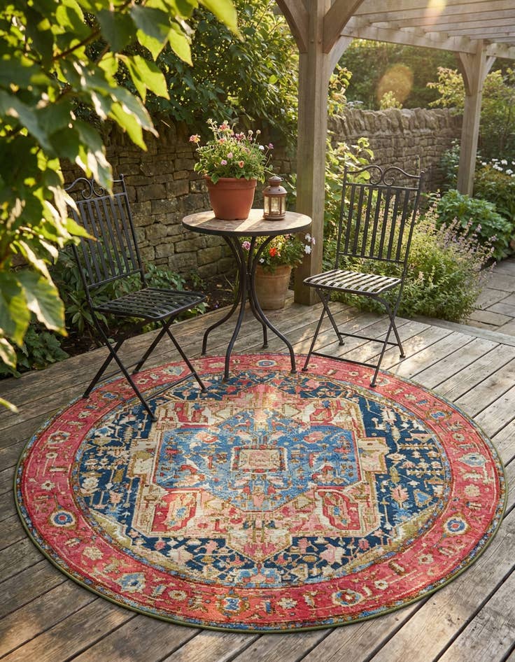 Detail image of 5' x 5' Easy-Clean Traditional Indoor / Outdoor Round Rug