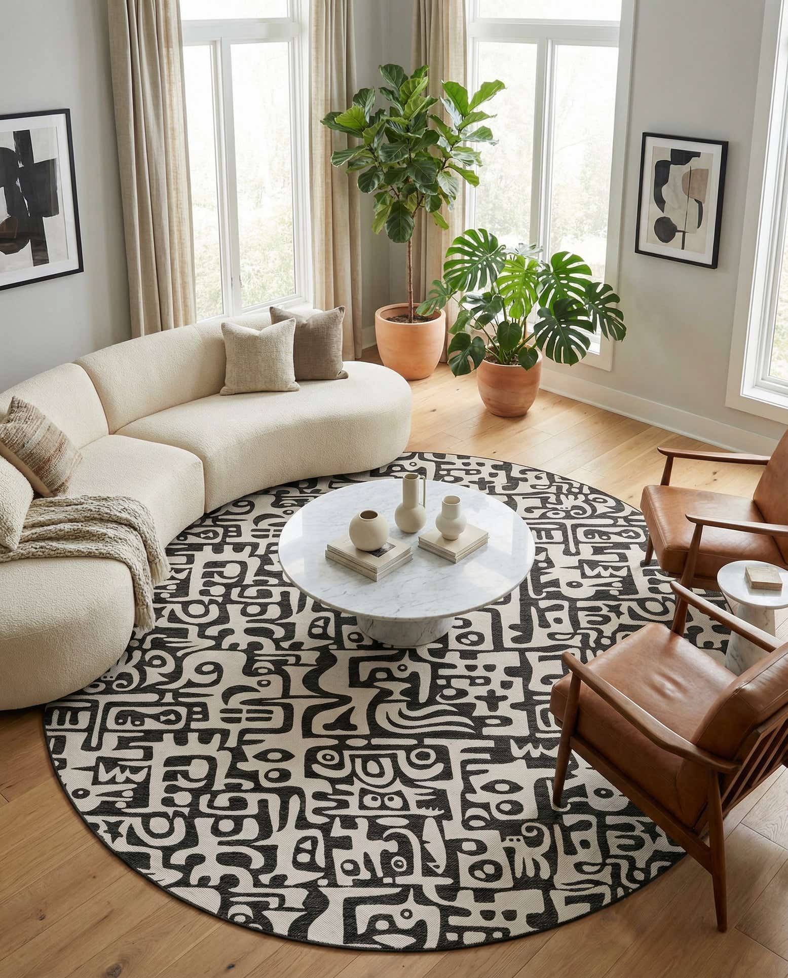 13' x 13' Easy-Clean Modern Indoor / Outdoor Round Rug