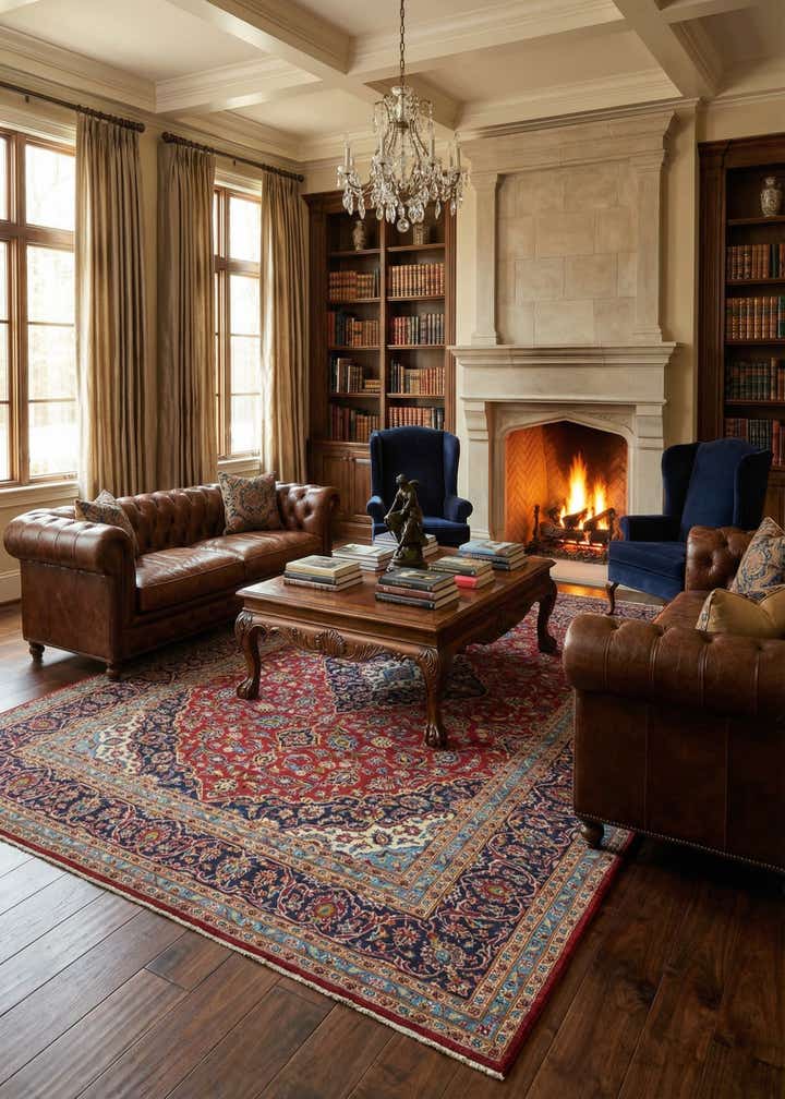 9' 7 x 13' 3 Hand Knotted Kashan Persian Wool Rug