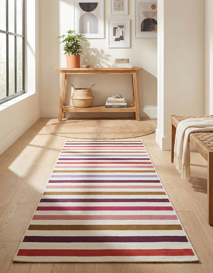 Detail image of 2' 7 x 12'  Washable Striped Indoor / Outdoor Runner Rug