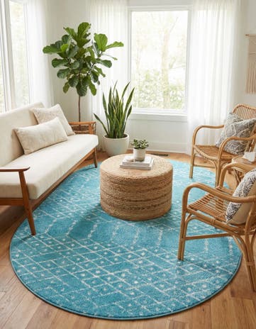 Teal blue Paxon Trellis Oval Rug