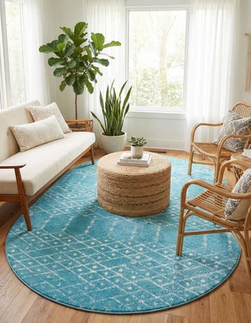 Teal blue Paxon Trellis Oval Rug