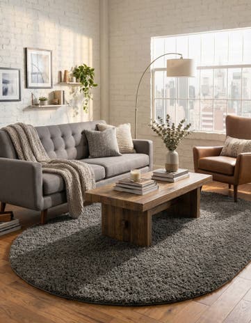Dark Gray Everyday Shag Oval Rug