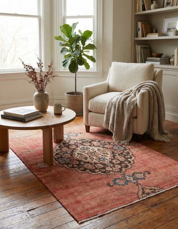 4' 1 x 5' 5 Hand Knotted Ultra Vintage Persian Wool Rug