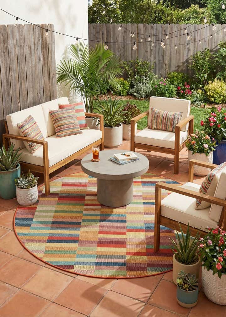 7' 10 x 7' 10 Easy-Clean Baja Indoor / Outdoor Round Rug