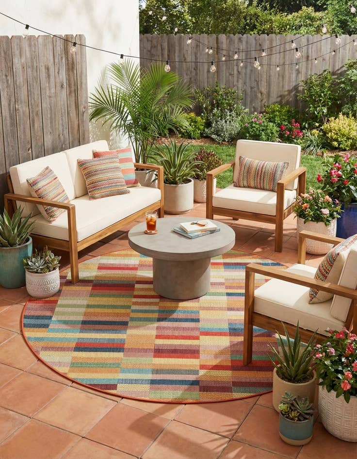 Detail image of 7' 10 x 7' 10 Easy-Clean Baja Indoor / Outdoor Round Rug