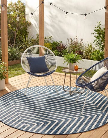 Blue Easy-Clean Modern Indoor / Outdoor Round Rug