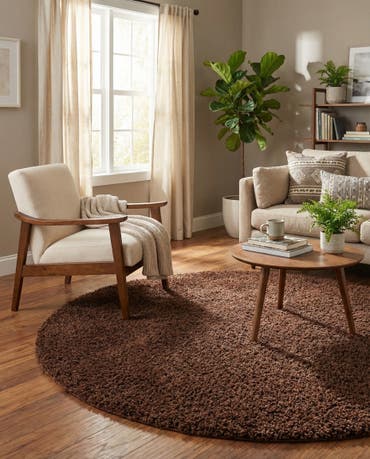  6' x 6' Solid Shag Round Rug