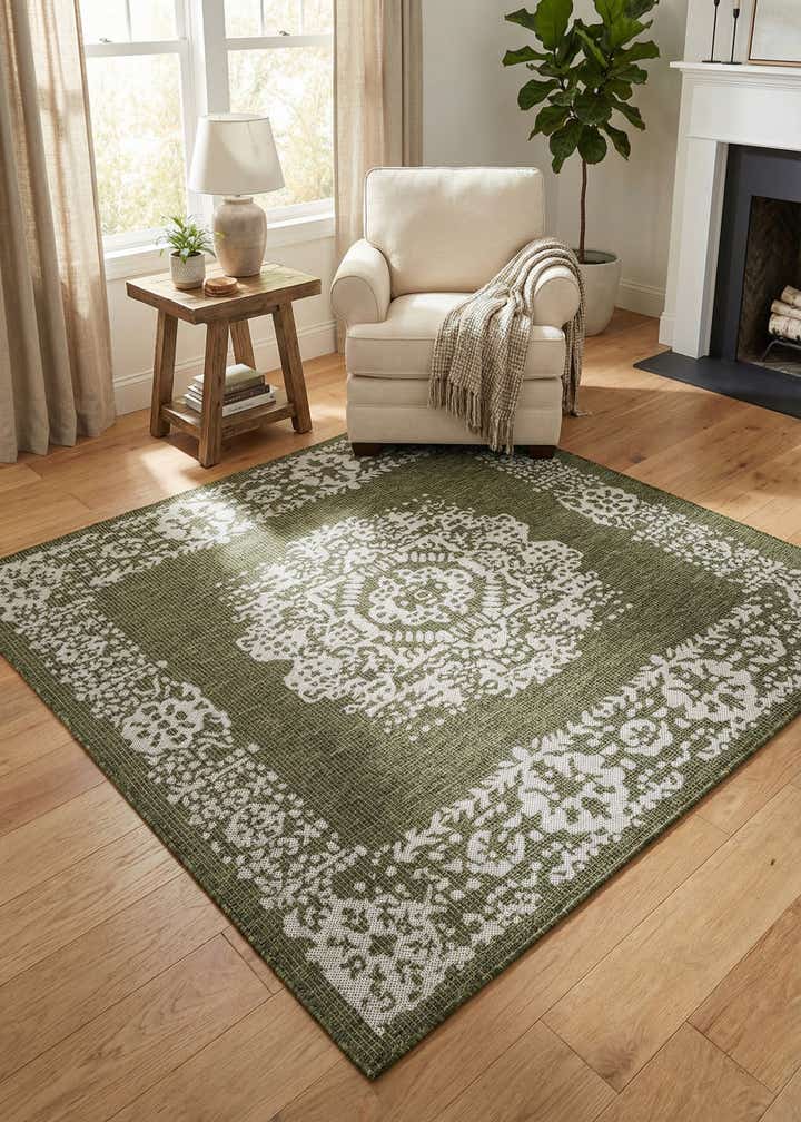 6' x 6' Easy-Clean Traditional Indoor / Outdoor Square Rug
