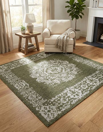6' x 6' Easy-Clean Traditional Indoor / Outdoor Square Rug