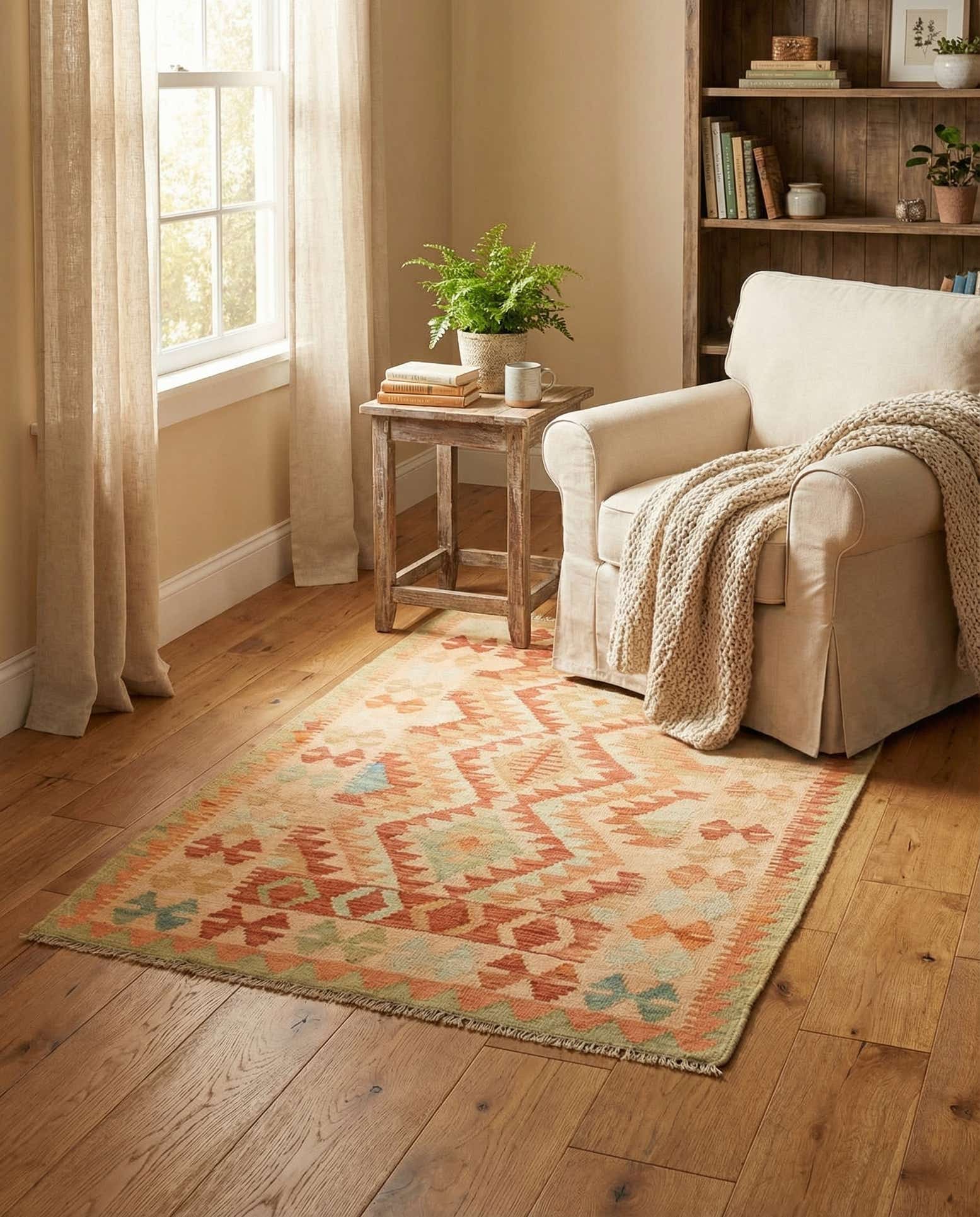 85cm x 130cm Handgewebt Kilim Waziri Wolle Teppich