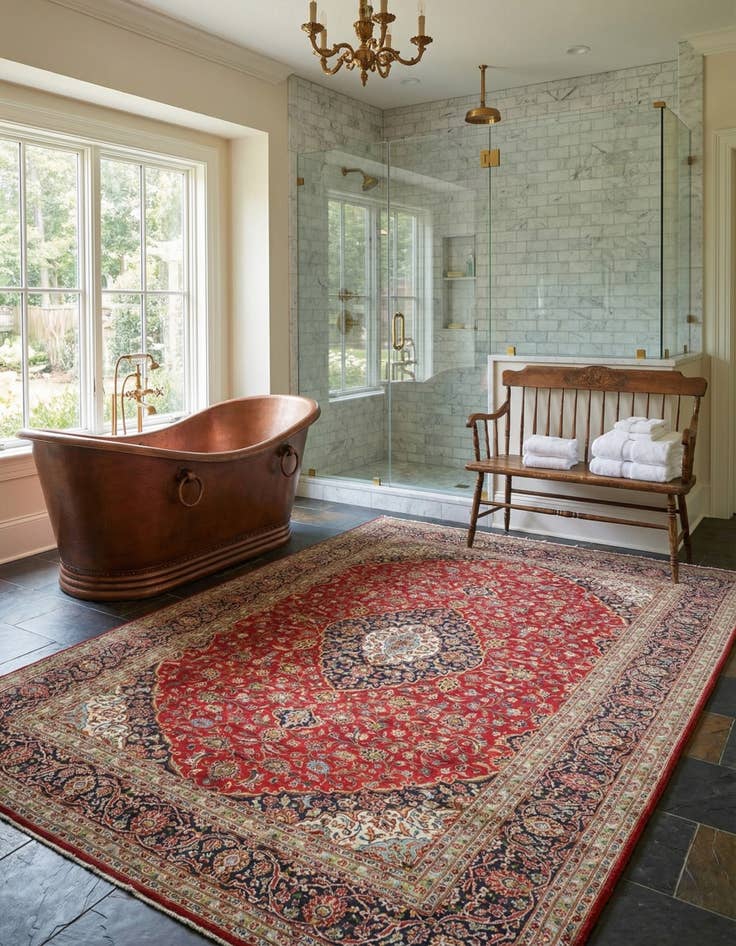 Detail image of 9' 8 x 13'  Hand Knotted Kashan Persian Wool Rug