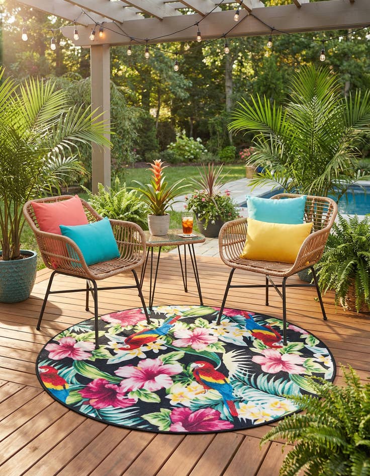 Detail image of 3' 3 x 3' 3  Washable Jill Zarin Caribbean Indoor / Outdoor Round Rug