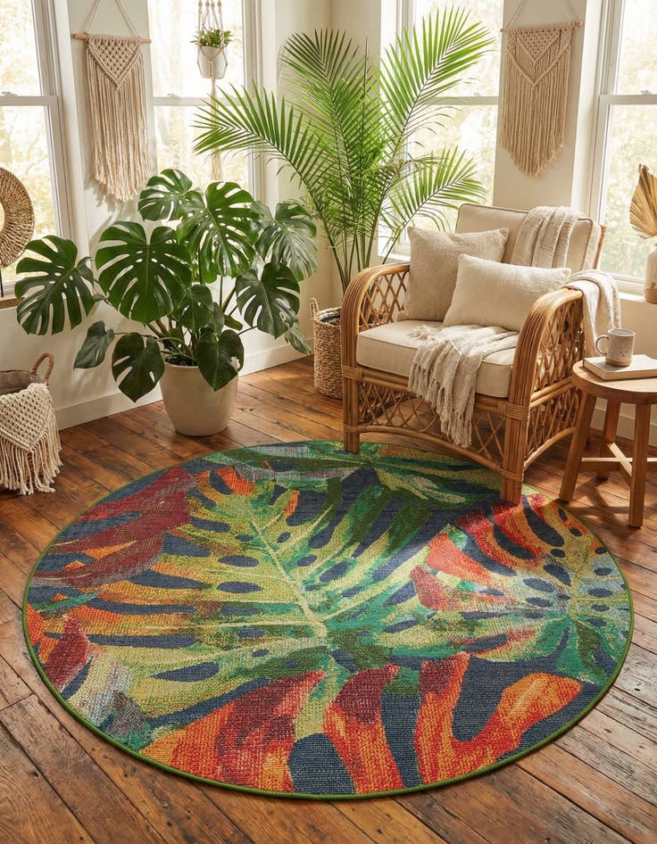 Detail image of 6' 1 x 6' 1  Washable Baja Indoor / Outdoor Round Rug