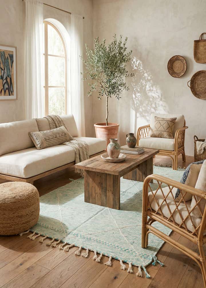 4' 9 x 7' 4 Hand Knotted Moroccan Wool Rug