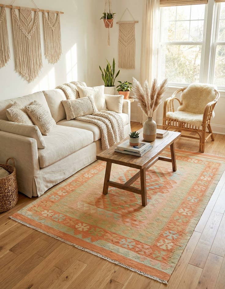 Detail image of 3' 2 x 5'  Hand Woven Kilim Waziri Wool Rug