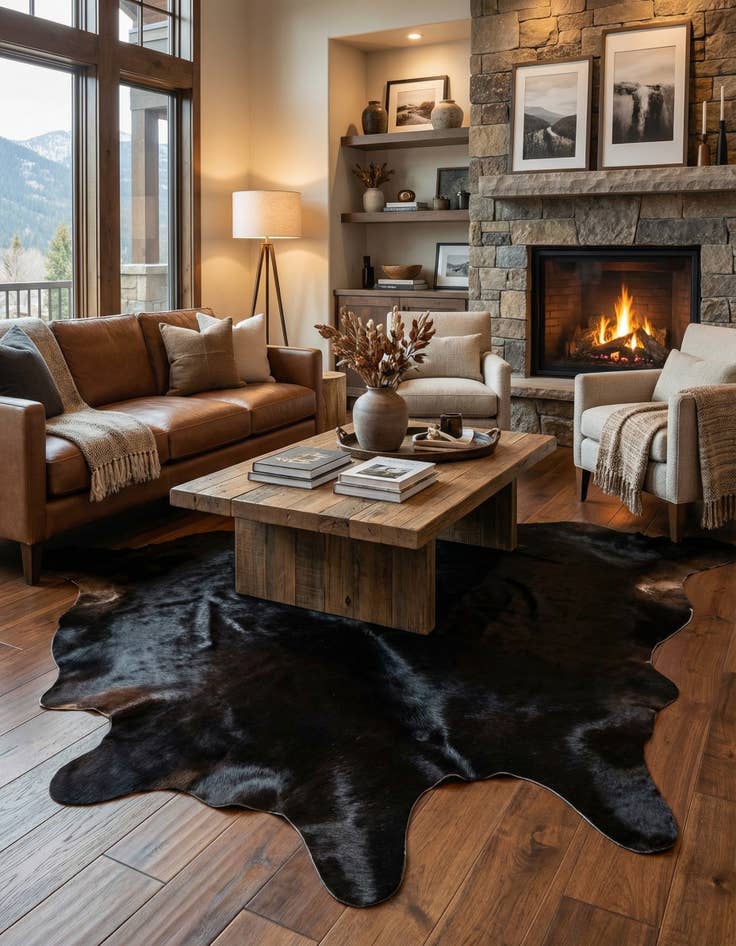 Detail image of 6' 2 x 6' 8 Cowhide Leather Square Rug