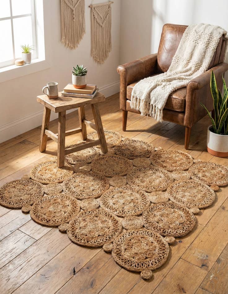 Detail image of 4' 1 x 4' 1  Hand Braided Jute Square Rug