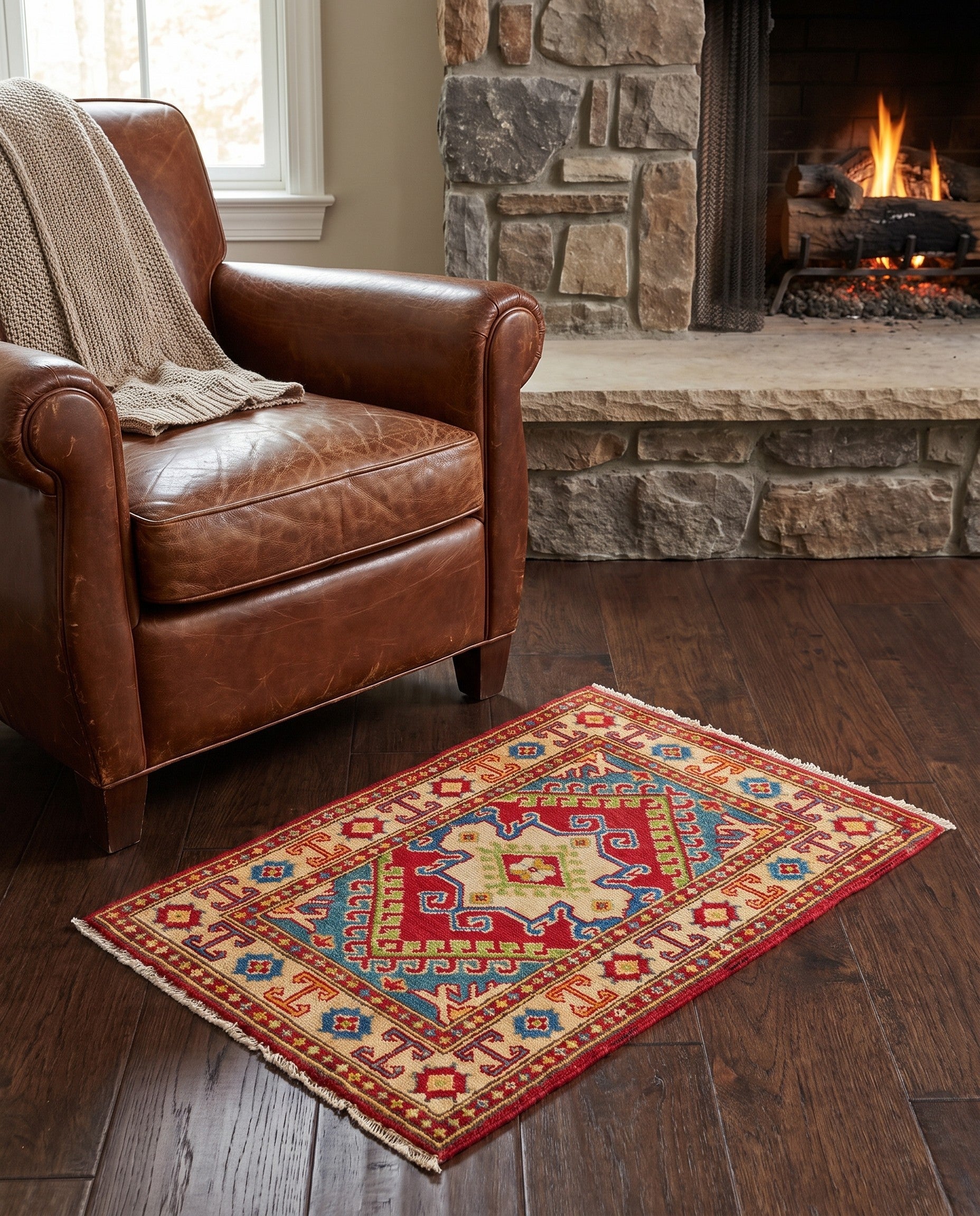 1' 11 x 3' 2 Hand Knotted Kazak Rug