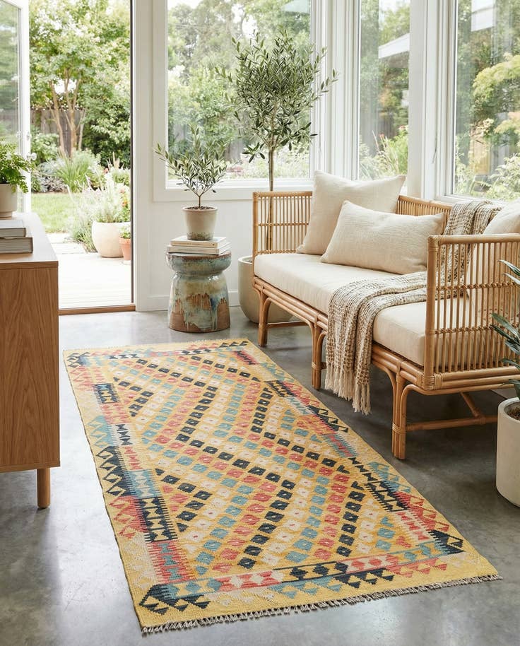 Detail image of 3' 5 x 6' 8 Hand Woven Kilim Maymana Wool Runner Rug