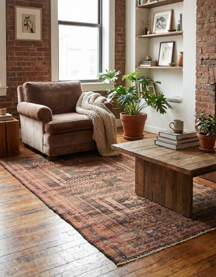 Detail image of 3' 9 x 7'  Hand Knotted Ultra Vintage Persian Wool Rug