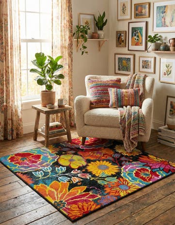 Black Tuscany Square Rug