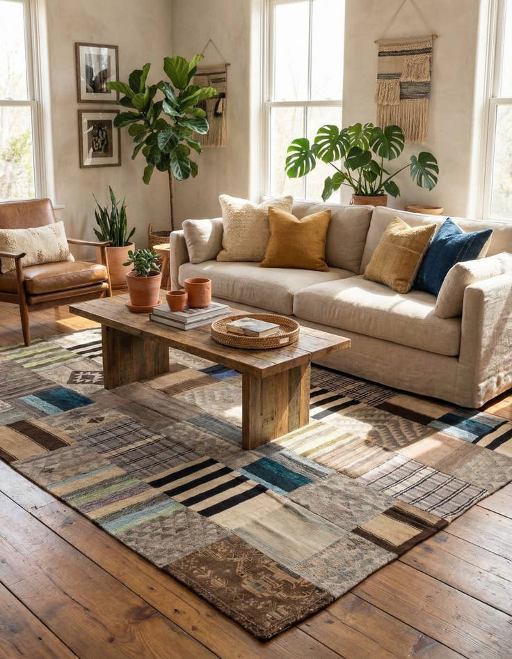 Detail image of  6' 7 x 9' 8  Hand Woven Kilim Patchwork Wool Rug