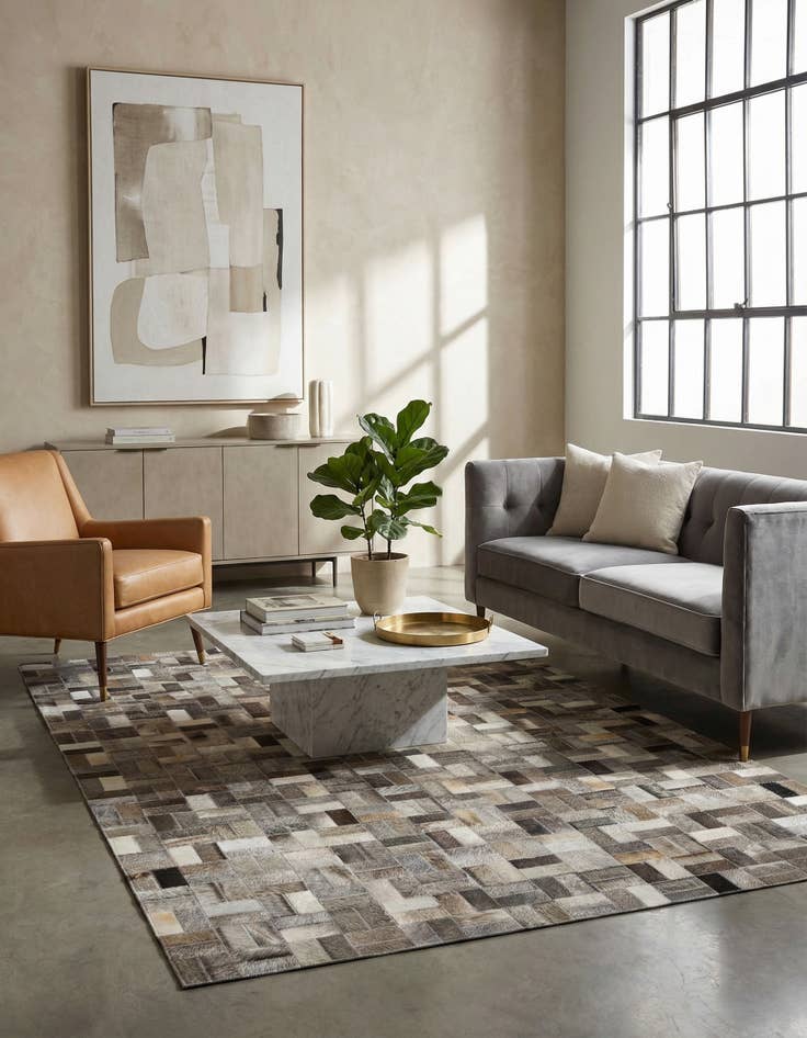 Detail image of 4' 11 x 7' 11 Cowhide Stocks Rug