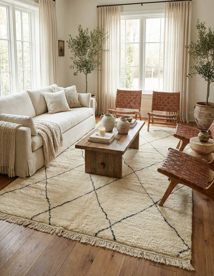 Detail image of  6' 8 x 9' 4  Hand Knotted Moroccan Wool Rug