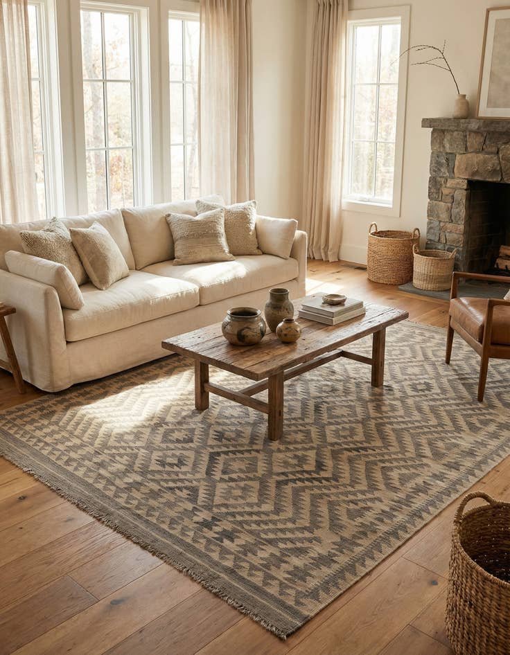 Detail image of 6' 8 x 9' 9 Hand Woven Kilim Maymana Wool Rug