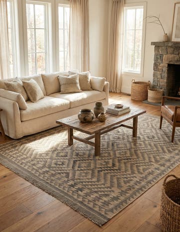 6' 8 x 9' 9 Hand Woven Kilim Maymana Wool Rug