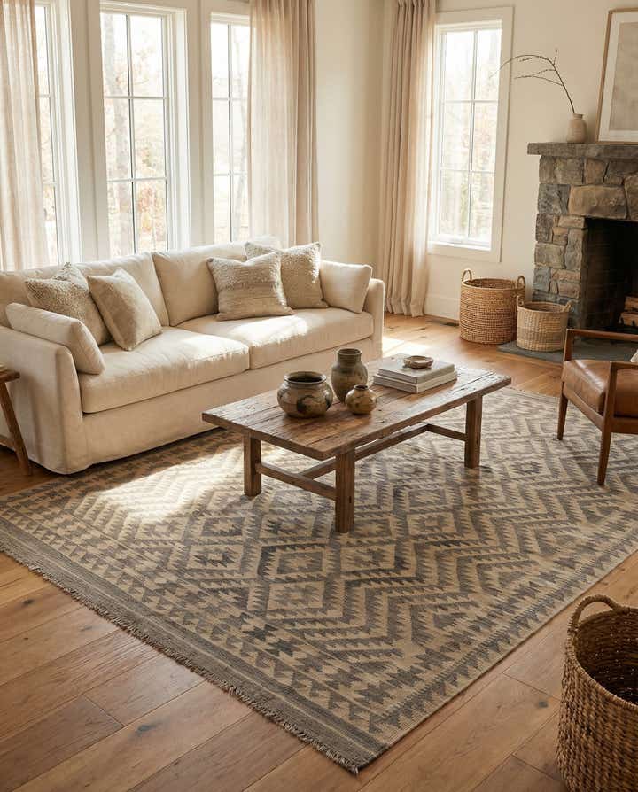 6' 8 x 9' 9 Hand Woven Kilim Maymana Wool Rug