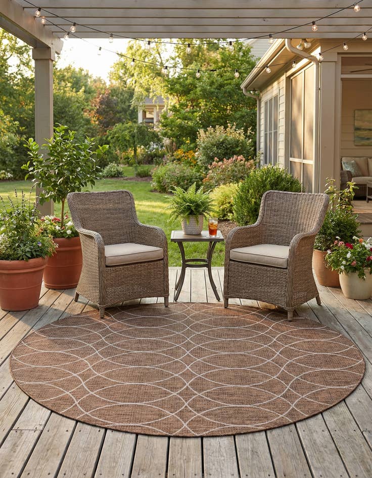Detail image of 10' x 10' Easy-Clean Trellis Indoor / Outdoor Round Rug