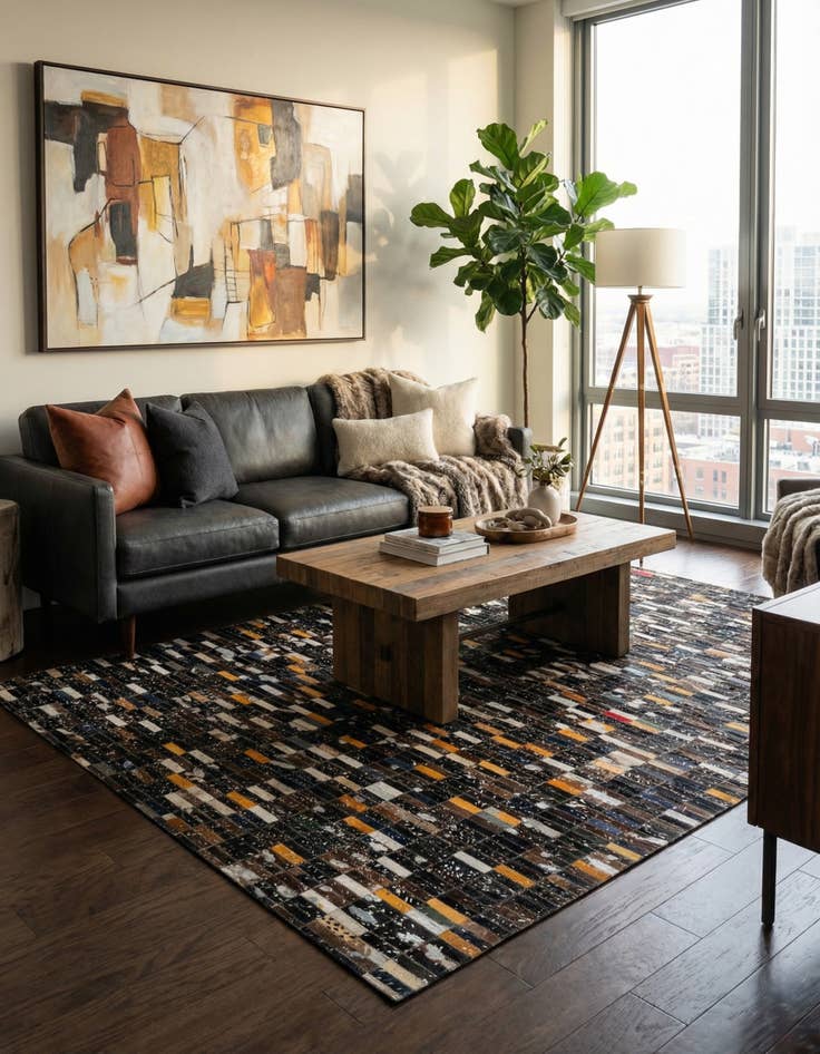 Detail image of  5' 2 x 8' Cowhide - Patchwork Rug