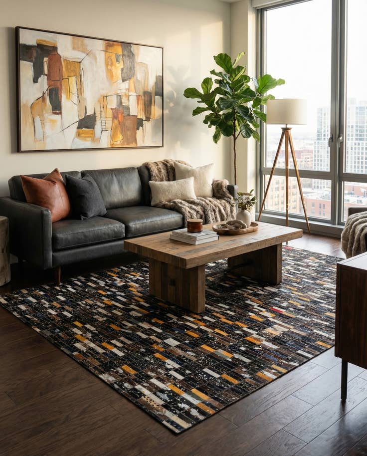 Detail image of 5' 2 x 8' Cowhide - Patchwork Rug