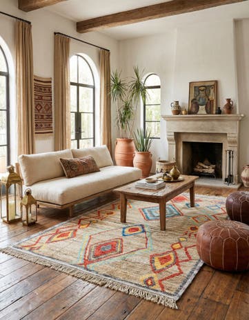 6' x 9' 5 Hand Knotted Moroccan Wool Rug