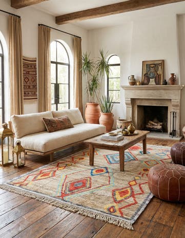6' x 9' 5 Hand Knotted Moroccan Wool Rug