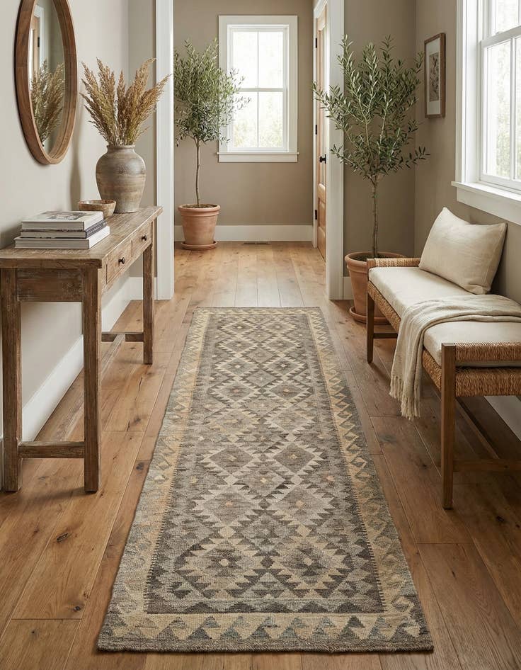 Detail image of 2' 9 x 9' 7 Hand Woven Kilim Maymana Wool Runner Rug