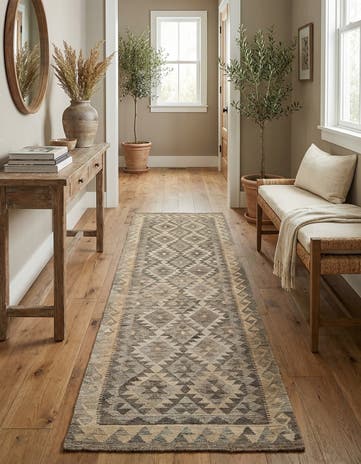 2' 9 x 9' 7 Hand Woven Kilim Maymana Wool Runner Rug